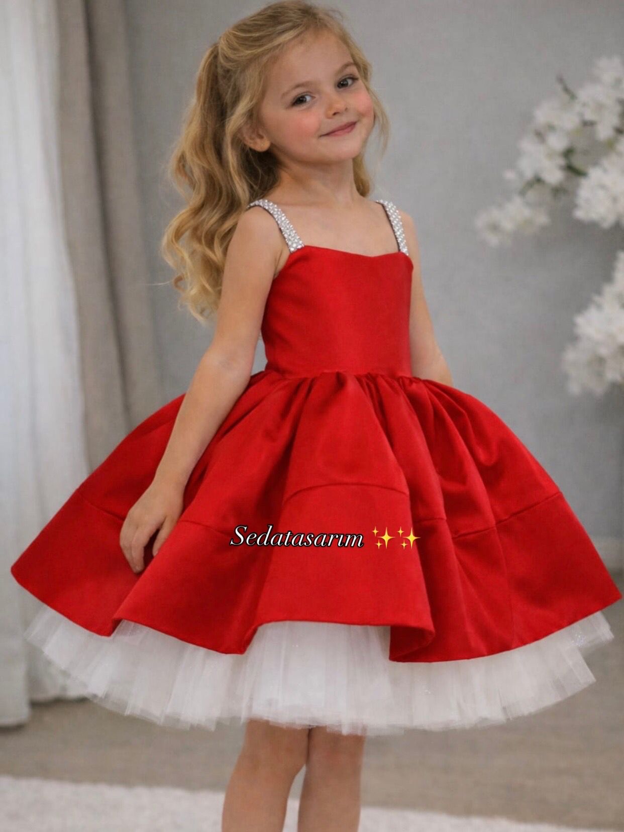 Bonita - Kırmızı Prenses Elbisesi - 1 Yaş / 12 Yaş - Kişiye Özel Tasarım
