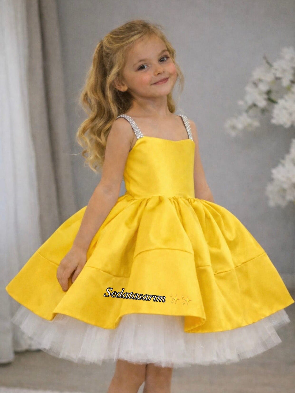 Bonita - Sarı Prenses Elbisesi - 1 Yaş / 12 Yaş - Kişiye Özel Tasarım