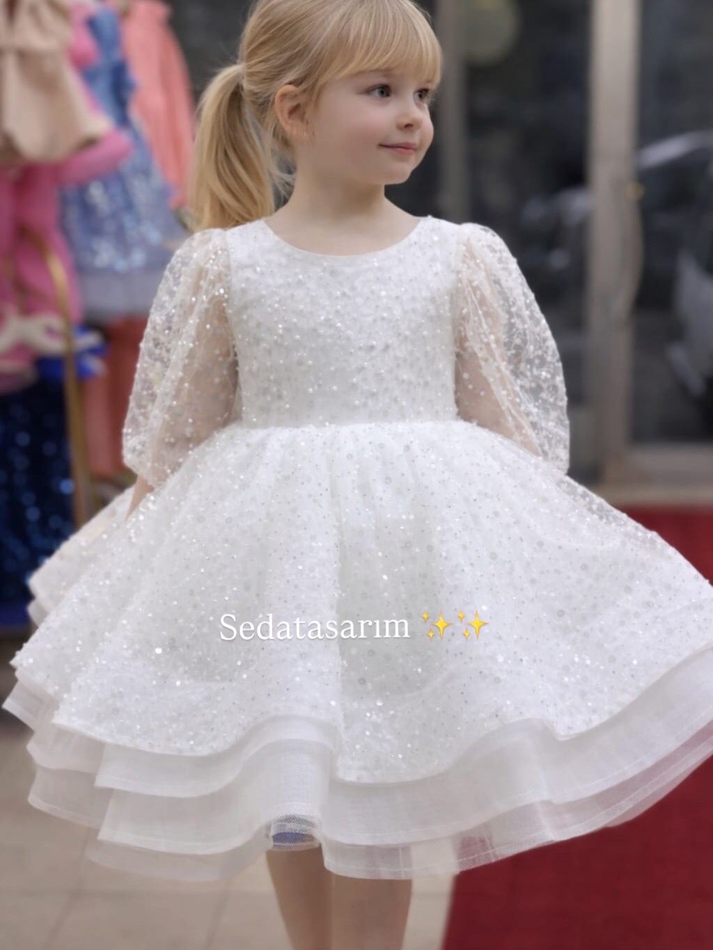 Viva Işıltısı Beyaz Prenses Elbisesi - 1 Yaş / 12 Yaş - Kişiye Özel Tasarım