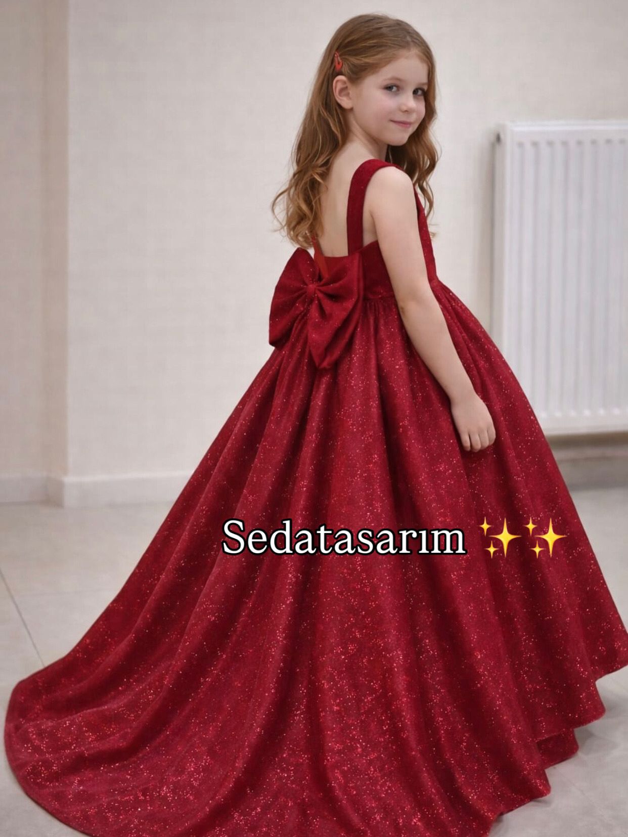 Lily - Kırmızı Işıltılı Prenses Elbisesi - 1 Yaş / 12 Yaş - Kişiye Özel Üretim