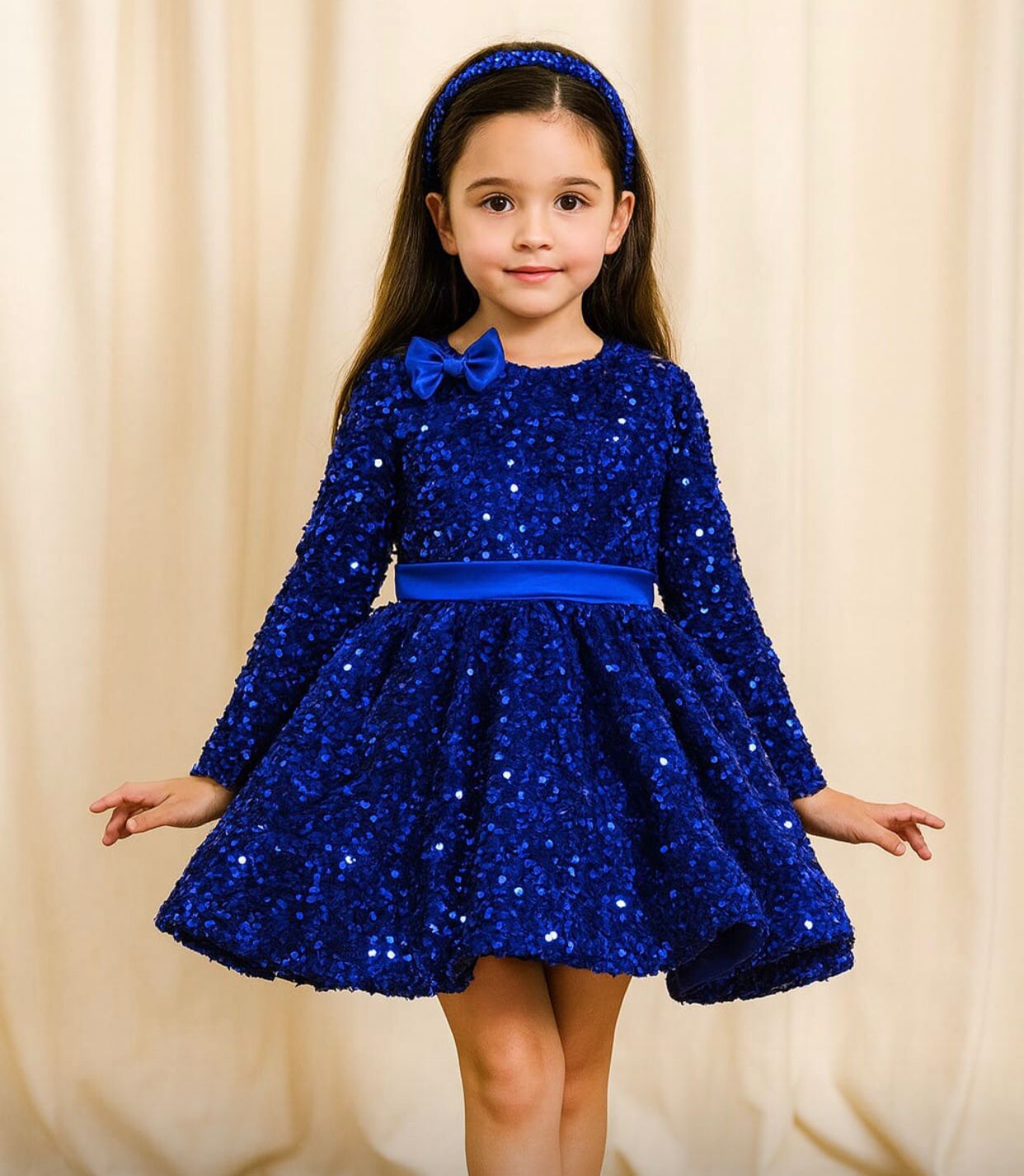 Lara - Gece Mavisi Işıltılı Prenses Elbisesi - 1 Yaş / 12 Yaş - Kişiye Özel Üretim