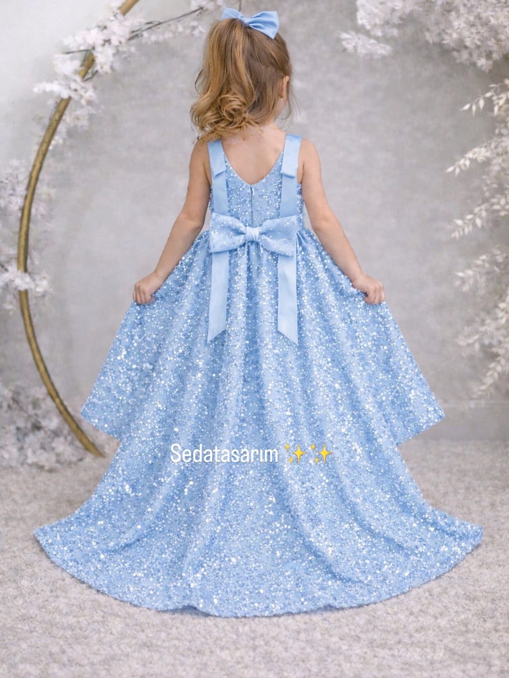 Asel - Mavi Prenses Elbisesi - 1 Yaş / 12 Yaş - Kişiye Özel Tasarım